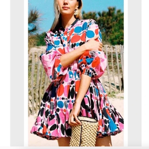 Rhode Emma Dress In Purple Dots Multicolor Geometric Print Long Sleeve Dress - Picture 2 of 7